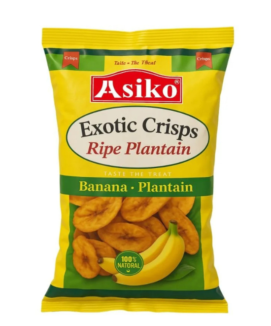 Asiko Exotic Unsalted Plantain Chips 75g – Green – SINGLE, 75g