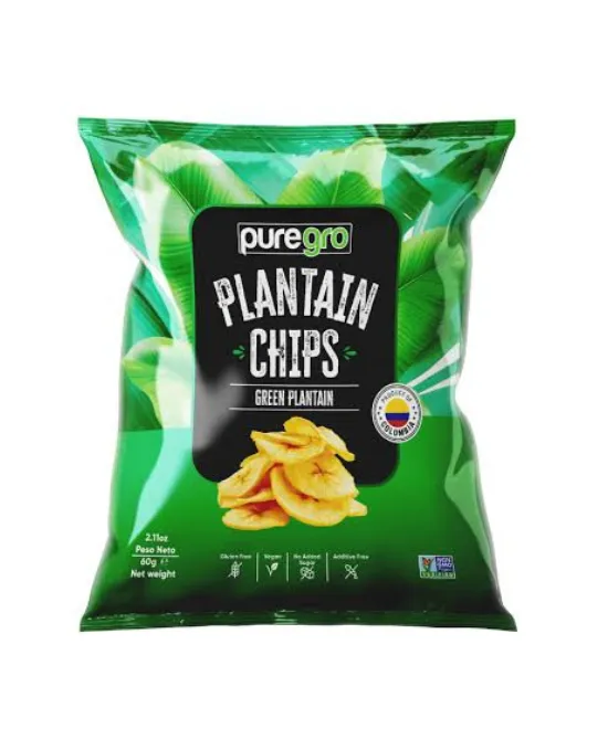 Puregro Green Plantain chips with Salt 60g, 60g