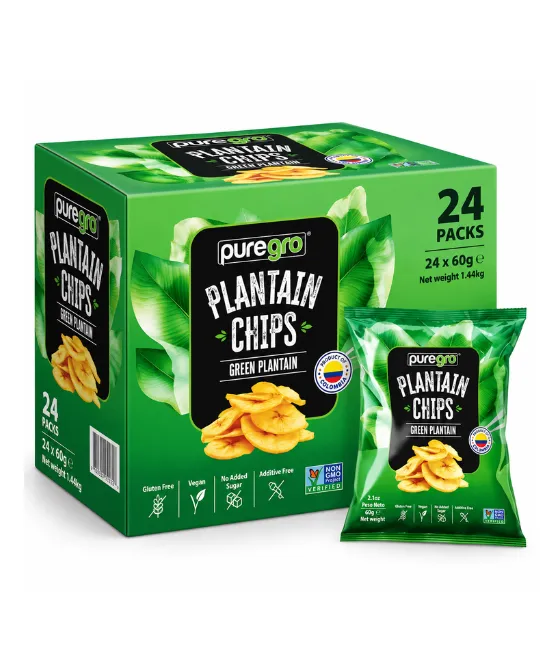 Puregro Green Plantain chips with Salt 60g Box of 24, 24 × 60g